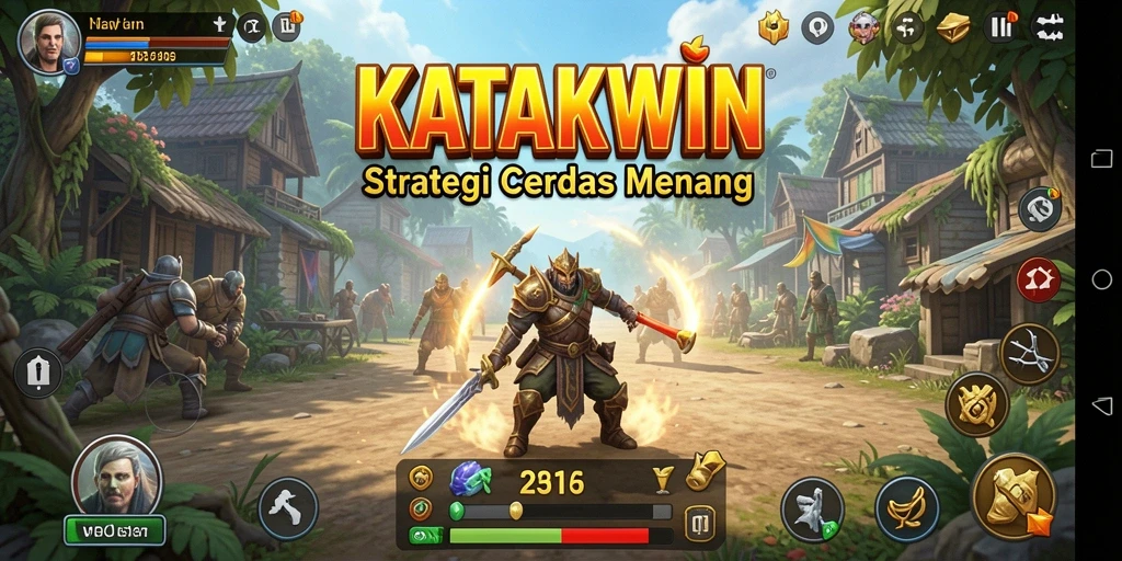 Tangkapan layar KATAKWIN yang menampilkan gameplay strategis yang intens.