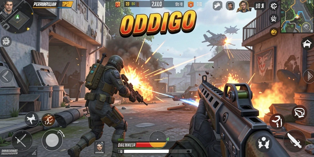 Tangkapan layar ODDIGO menampilkan aksi pertempuran yang mendebarkan dalam gameplay TPS.