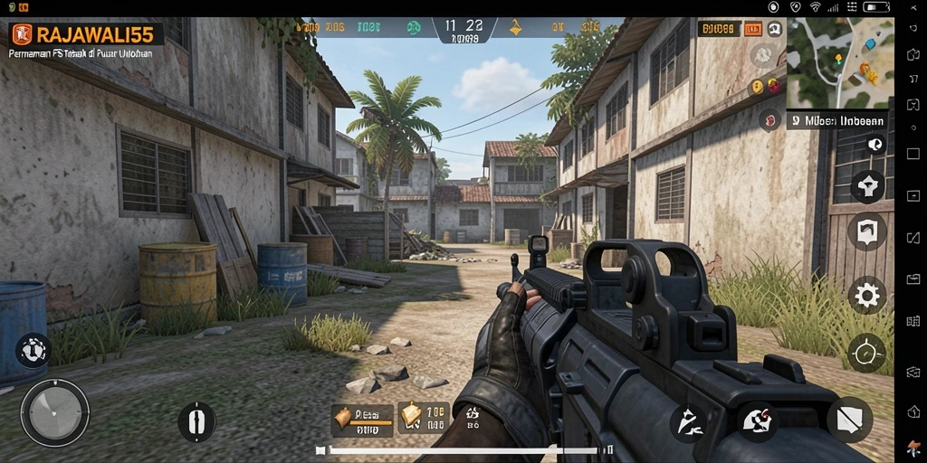 Screenshot RAJAWALI55 menampilkan aksi FPS yang mendebarkan.