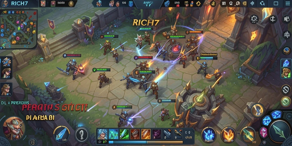 Tangkapan layar RICH7 menampilkan aksi pertempuran seru dalam game MOBA.