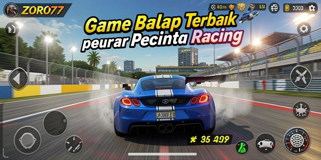 Screenshot gameplay ZORO77 menunjukkan aksi balap yang mendebarkan.